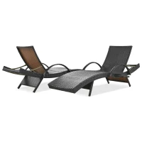 Set of 2 Outdoor Wicker Chaise Lounge with Adjustable Backrest, Ergonomic Recliners with Side Table, 80'' L x 27'' W x 36'' H, Dark Brown(m-14)