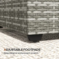 Outsunny Wicker Outdoor Coffee Table, PE Wicker Rectangular Patio Table with Tempered Glass Top for Garden, Balcony, Light Grey(m-7)