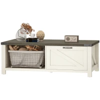 HOMCOM Farmhouse Coffee Table with Drawer, Open Storage Shelf for Living Room, Dining Room, Office, Distressed White(m-2)