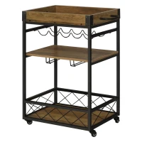 HOMCOM Retro Industrial Bar Serving Cart Rolling Kitchen Island Storage Utility Trolley with 5-bottle Wine Rack & Serving Tray(m-2)