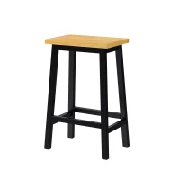 Set of 2 Wood Bar Stools with Anti-Scratch Pads & Wraparound Cross Brace, Bar Chairs with Footrests, 15.5'' L x 11'' W x 25.5'' H, Black(m-7)