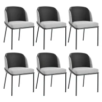 Set of 6 Modern Dining Chairs with Adjustable Anti‑Slip Feet, Upholstered Chairs for Living Areas, 21.5'' L x 21.5'' W x 33.5'' H, Black+Gray(m-2)