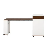 Extendable Rolling Kitchen Island with Folding Top, Versatile Kitchen Cart with Windows, 74" L x 43.5" W x 37.5" H, Creamy White+Walnut(m-15)