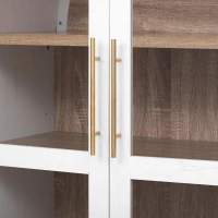 Arched Kitchen Pantry Cabinet with Large Hidden Drawer, Glass-Door Storage with Soft-Close Hinges, 30'' L x 15.5'' W x 71'' H, White(m-10)