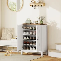 HOMCOM Shoe Cabinet with Barn Doors, Farmhouse Shoe Storage Cabinet with Adjustable Shelves, Holds up to 15 Pairs, White(m-10)