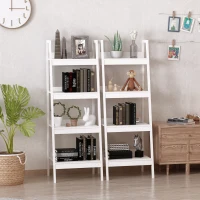 HOMCOM Set of 2, 4 Tier Ladder Shelf Bookcase, Multi-Use Display Rack, Storage Shelving Unit Display Stand, Flower Plant Stand, Home Office Furniture, White(m-8)