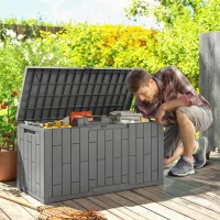 Outsunny 60 Gallon Resin Deck Box, Lockable Outdoor Storage Box, Splash-Resistant & UV Resistant Patio Storage Container(m-8)