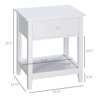 HOMCOM Modern Side Table for Living Room, End Table, 2-tier Side Table with Drawer and Storage Shelf, White(m-3)