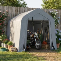 Outsunny 8' x 6' Carport with Sidewalls and Roll-up Door, Outdoor Storage Shelter for Motorcycle and Car, Dark Grey(m-1)