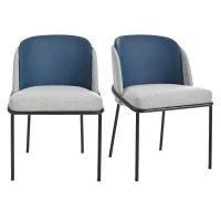Set of 2 Dining Chairs with Ergonomic Curved-Back, Stylish Chairs Set with High-Density Foam Seat, 21.5'' L x 21.5'' W x 33.5'' H, Blue+Grey(m-2)