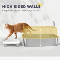 PawHut Extra Large Stainless Steel Cat Litter Box with Scoop & Pad, Anti-Urine Leakage, Easy Cleaning, Non-Sticky(m-5)