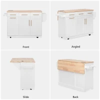 Rolling Kitchen Island with Drop-Leaf Rubberwood Top, Versatile Storage Cart for Contemporary Homes, 59.5'' L x 29.5'' W x 35.5'' H, White(m-9)