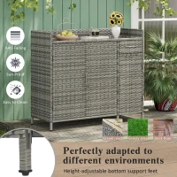 Wicker Outdoor Storage Cabinet with 3 Doors and a Drawer, Weatherproof Bar Table for Patio or Garden, 47.5'' L x 16'' W x 39.5'' H, Grey(m-5)