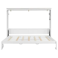 Space‑Saving Murphy Bed with Smooth Hydraulic Lift, Durable Fold‑Down Unit with Wood Slat Support, 88'' L x 67'' W x 68.5'' H, Brown+White(m-10)