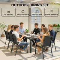 Outsunny 9 Pieces Patio Set with Stackable Chairs, Patio Dining Set with Glass Top for Garden, Patio, Backyard, Black(m-6)