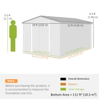 Outsunny 12' x 10' Metal Shed, Heavy Duty Outdoor Storage Shed with 4 Vents and Lockable Double Doors, Dark Grey(m-3)
