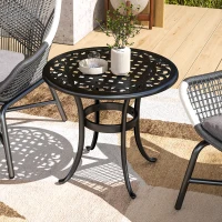 Outsunny Ф23.6" Round Outdoor Side Table, Cast Aluminum Frame Patio Coffee Side Desk for Patio, Garden, Balcony, Black(m-8)