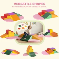 Qaba 6-Piece Soft Play for 12-36 Months Toddlers to Climb, Crawl, Slide, Red, Pink(m-4)