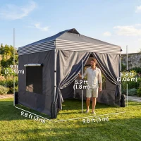Outsunny 10 x 10 ft Pop Up Canopy Tent with 4 Sidewalls, UPF 50+ 1-Button Push Outdoor Instant Canopy with Wheeled Bag, Dark Grey(m-3)