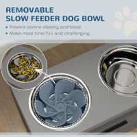 PawHut Elevated Dog Bowls, Large Breed Raised Dogs Bowl Stand with 2 Stainless Steel Bowls, Storage Drawer and Slow Feeder Mat(m-4)