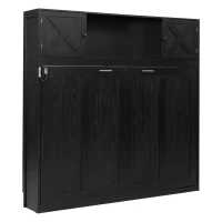 Space-Saving Full Size Murphy Bed with Fold-Down Design, Sturdy Storage Bed with 3 Upper Cabinets, 83" L x 60.5" W x 82" H, Black(m-11)