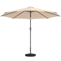 Outsunny 10' x 10' Round Market Umbrella with Base and Sandbag, Patio Umbrella with Crank Handle and Tilt, Khaki(m-2)