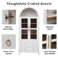 Arched Kitchen Pantry Cabinet with 2 Large Drawers, Stylish Storage Cabinet with Adjustable Shelves, 30'' L x 15.5'' W x 71'' H, White(m-7)
