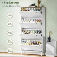 HOMCOM Narrow Shoe Cabinet with 4 Flip Drawers, Shoe Storage Cabinet with Adjustable Shelves, Holds 24–32 Pairs, White(m-4)