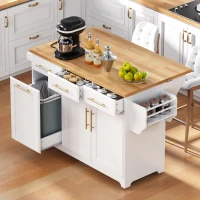 Rolling Kitchen Island with Drop-Leaf Rubberwood Top, Versatile Storage Cart for Contemporary Homes, 59.5'' L x 29.5'' W x 35.5'' H, White(m-1)