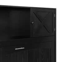 Stylish Murphy Bed with Storage Cabinets and X-Style Accent, Space-Saving Wall Bed with MDF Construction, 88" L x 67" W x 88.5" H, Black(m-6)