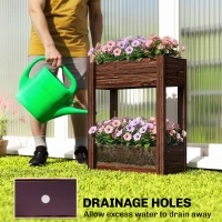 Outsunny 2-Tier Wooden Raised Garden Bed with Legs, 23.6" x 9.8" x 27.6" Elevated Planter Box with Drainage Holes and Bed Liner(m-6)