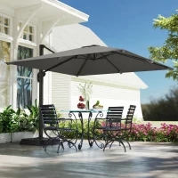 Outsunny 10 FT Patio Umbrella with Base, Outdoor Offset Cantilever Umbrella with Crank Handle and Tilt, 360° Rotation(m-1)