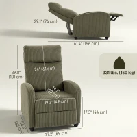 HOMCOM Fabric Recliner Chair Manual Home Theater Seating Single Reclining Sofa Chair with Padded Seat for Living Room(m-3)
