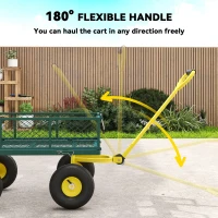 Outsunny Garden Cart, Utility Wagon Cart with Removable Sides, Convert into Flatbed, 10" Wheels, 180° Rotating Handle, Green(m-6)