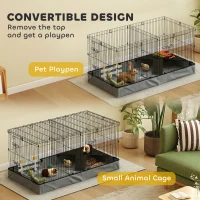 PawHut Guinea Pig Cage with Removable Top, 2 Separate Area, Waterproof Bottom Liner, Ramp, Perch, for Rabbits, Hedgehogs(m-4)
