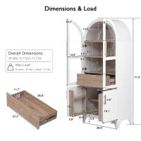 Arched Kitchen Pantry Cabinet with Large Hidden Drawer, Glass-Door Storage with Soft-Close Hinges, 30'' L x 15.5'' W x 71'' H, White(m-3)