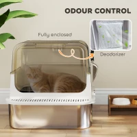 PawHut Stainless Steel Cat Litter Box, Easy-Clean Enclosure with Scoop & Flip Lid, 27.6" L x 19.7" W x 18.3" H, White(m-6)