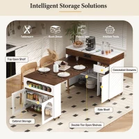 Extendable Rolling Kitchen Island with Folding Top, Versatile Kitchen Cart with Windows, 74" L x 43.5" W x 37.5" H, Creamy White+Walnut(m-4)