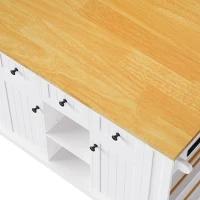 Versatile Kitchen Island with Adjustable Shelves & Drop Leaf, Rolling Kitchen Cart with 5 Hidden Casters, 53'' L x 29.5'' W x 36.5'' H, White(m-12)