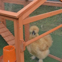 PawHut 96.5" Chicken Coop Wooden Hen House Poultry Cage Pen Portable with Wheels and Nesting Box, Chicken Cage for Backyard Outdoor, Natural(m-10)