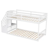 Space-Saving Bunk Bed with Low-Profile Design and Built-In Storage, Sturdy Tiered Beds for Kids, 95" L x 41.5" W x 50" H, White(m-9)