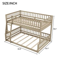 Convertible Full XL Over Queen Bunk Bed with Space-Saving Ladder, Stylish Loft Bed with Solid Wood Slats, 84" L x 62.5" W x 58.5" H, Walnut(m-3)