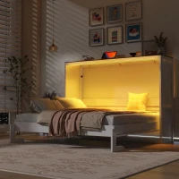 Space‑Saving Murphy Bed with Smooth Hydraulic Lift, Durable Fold‑Down Unit with Wood Slat Support, 88'' L x 67'' W x 68.5'' H, Brown+White(m-4)