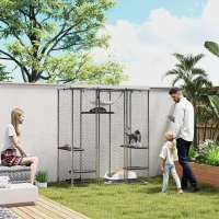 PawHut Catio Outdoor Cat Enclosure, Galvanized Steel Walk-in Cat Cage with Waterproof Cover, 5 Adjustable Platforms, Hammock(m-2)