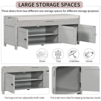 Rustic Storage Bench with Removable Linen-Blend Cushion, Functional Entryway Bench for Living Room, 43.5" L x 16" W x 18" H, Gray Wash(m-5)