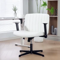HOMCOM Criss Cross Chair with Flip-up Armrests, Wide Office Chair with Adjustable Height, Tilting, No Wheels, Beige(m-8)
