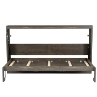 Twin-Size Murphy Bed with LED Light and Foldaway Cabinet, Space-Saving Wall Bed with Desk Conversion, 83" L x 45.5" W x 47" H, Brown(m-12)