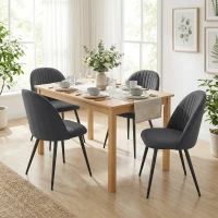HOMCOM Set of 4 Modern Dining Chairs, Velvet Upholstered Kitchen Chairs with Steel Legs for Living Room, Black(m-9)