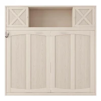 Stylish Murphy Bed with Storage Cabinets and X-Style Accent, Space-Saving Wall Bed with MDF Construction, 88" L x 67" W x 88.5" H, Beige(m-9)