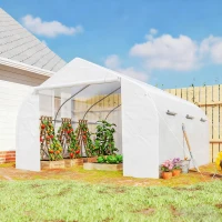 Outsunny 15'x10'x7' Greenhouse Gardening Planting Shed White(m-8)